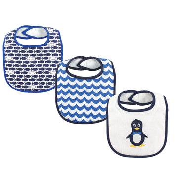 Luvable Friends Unisex Baby Cotton Drooler Bibs With Fiber Filling, Mr Penguin, One Size