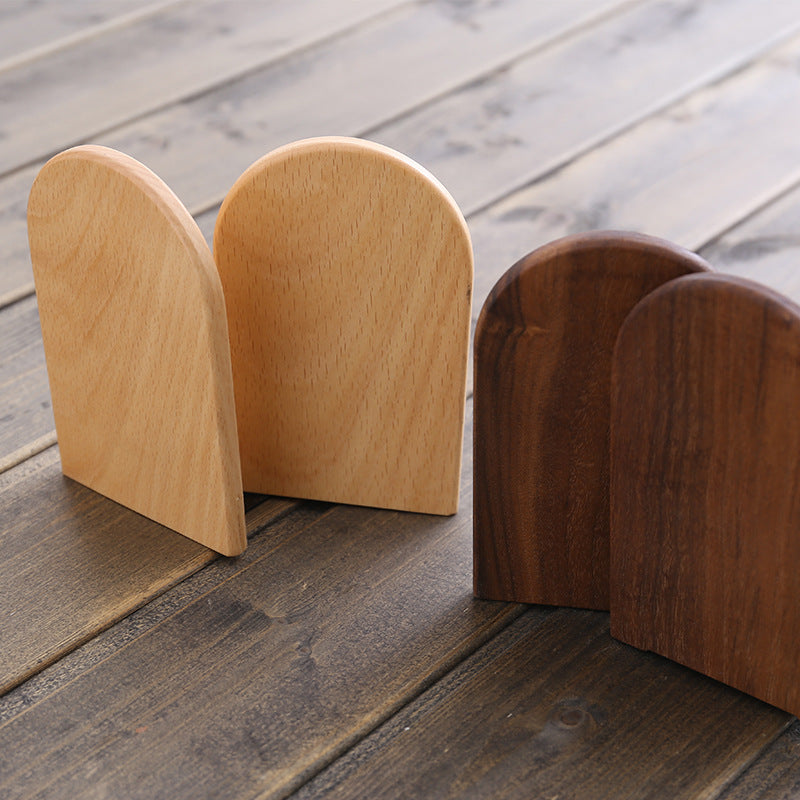 Japanese Style Simple Wooden Book Stand Creative Black Walnut Wood Thickened Bookshelf Bookend Student's Solid Wood Bookend Logo