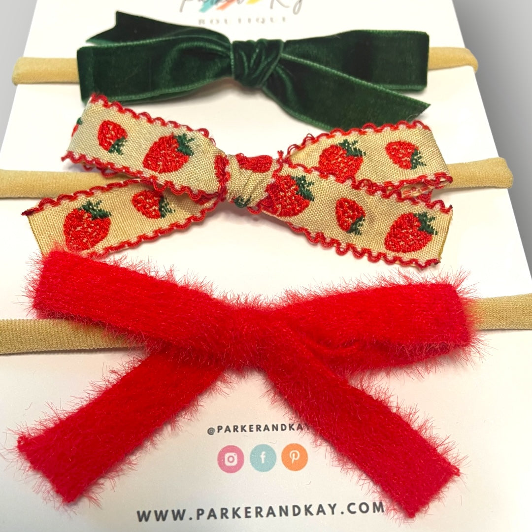 Strawberry Fields 3-Piece Hair Bow Variety Set