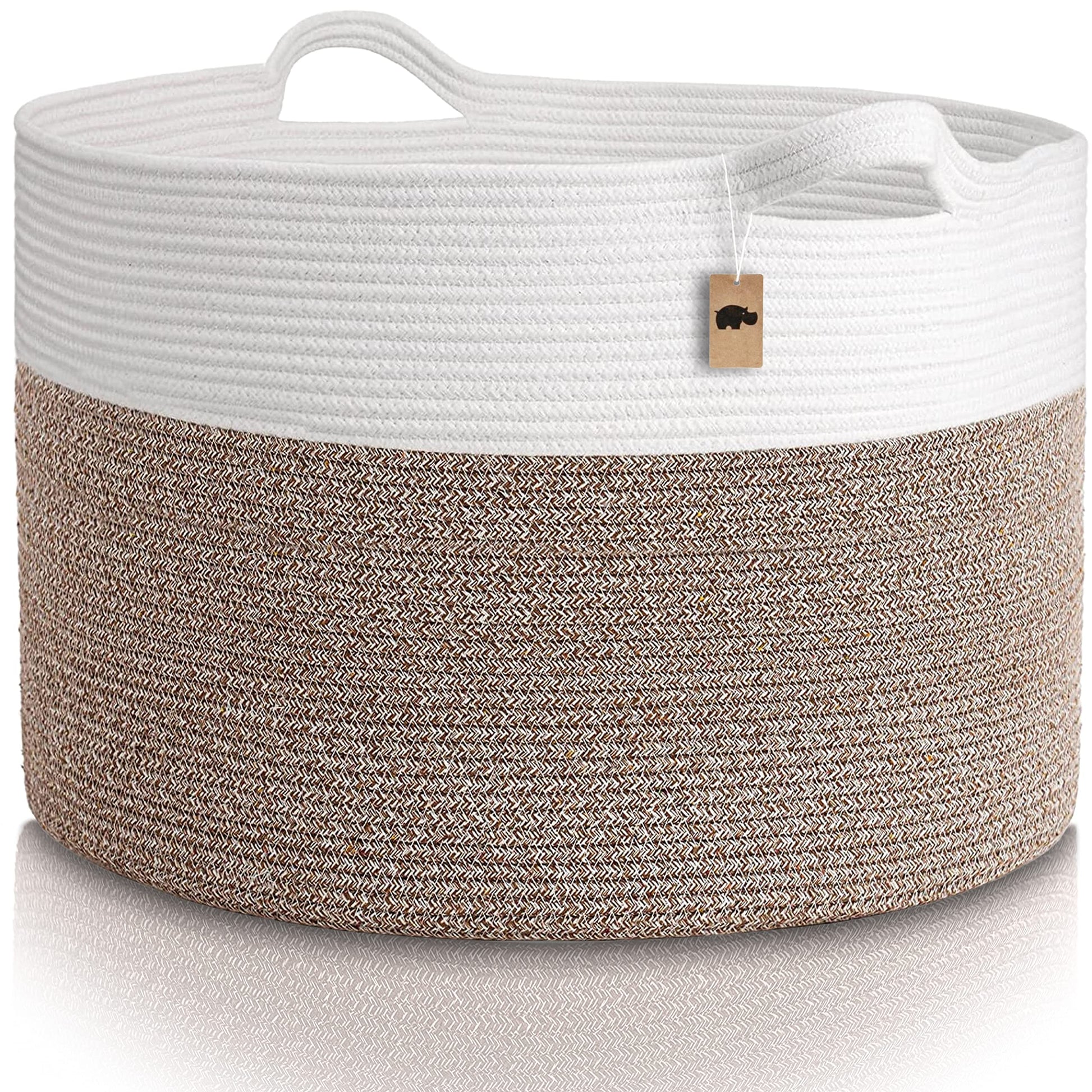 Little Hippo XXXL Cotton Rope Basket (22x14) 100% Natural Cotton! Baby Gift, Large Blanket Storage for Living Room, Toy and Pill