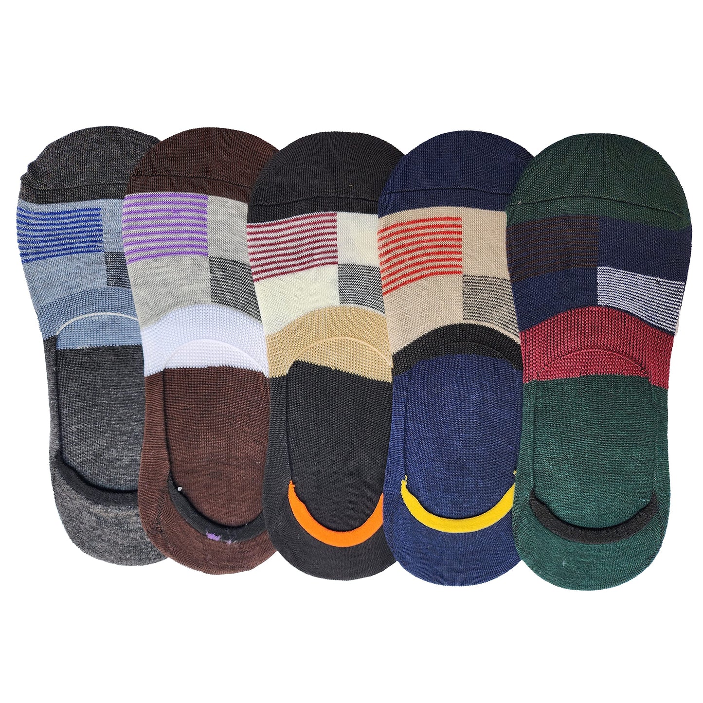 Queery Men Cotton No Show Invisible Loafer Socks Pack Of 5 D8