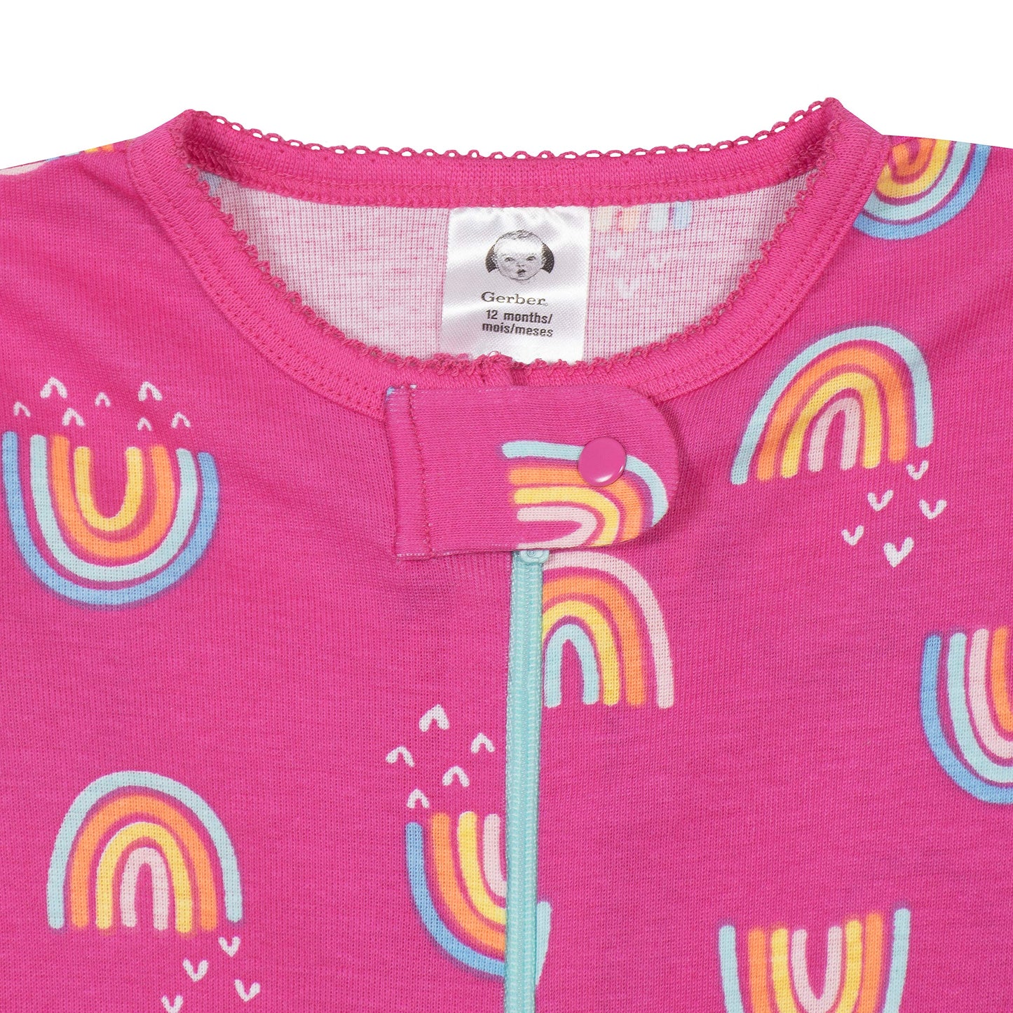Gerber Baby Girls' 2-Pack Footed Pajamas, Rainbows Pink, 9 Months