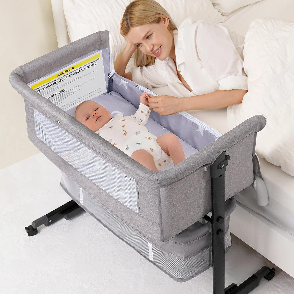 Kmaier Foldable Portable Baby Bassinet Bedside Crib with Storage Basket & Breathable Mesh