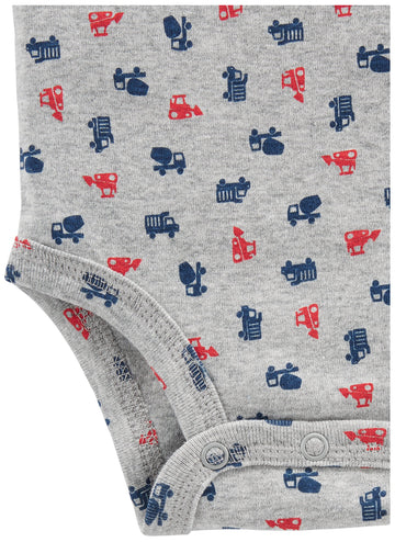 Simple Joys By Carter'S Boys' 5-Pack Long-Sleeve Bodysuit, Blue/Grey Trucks/Red Stripe, 3-6 Months
