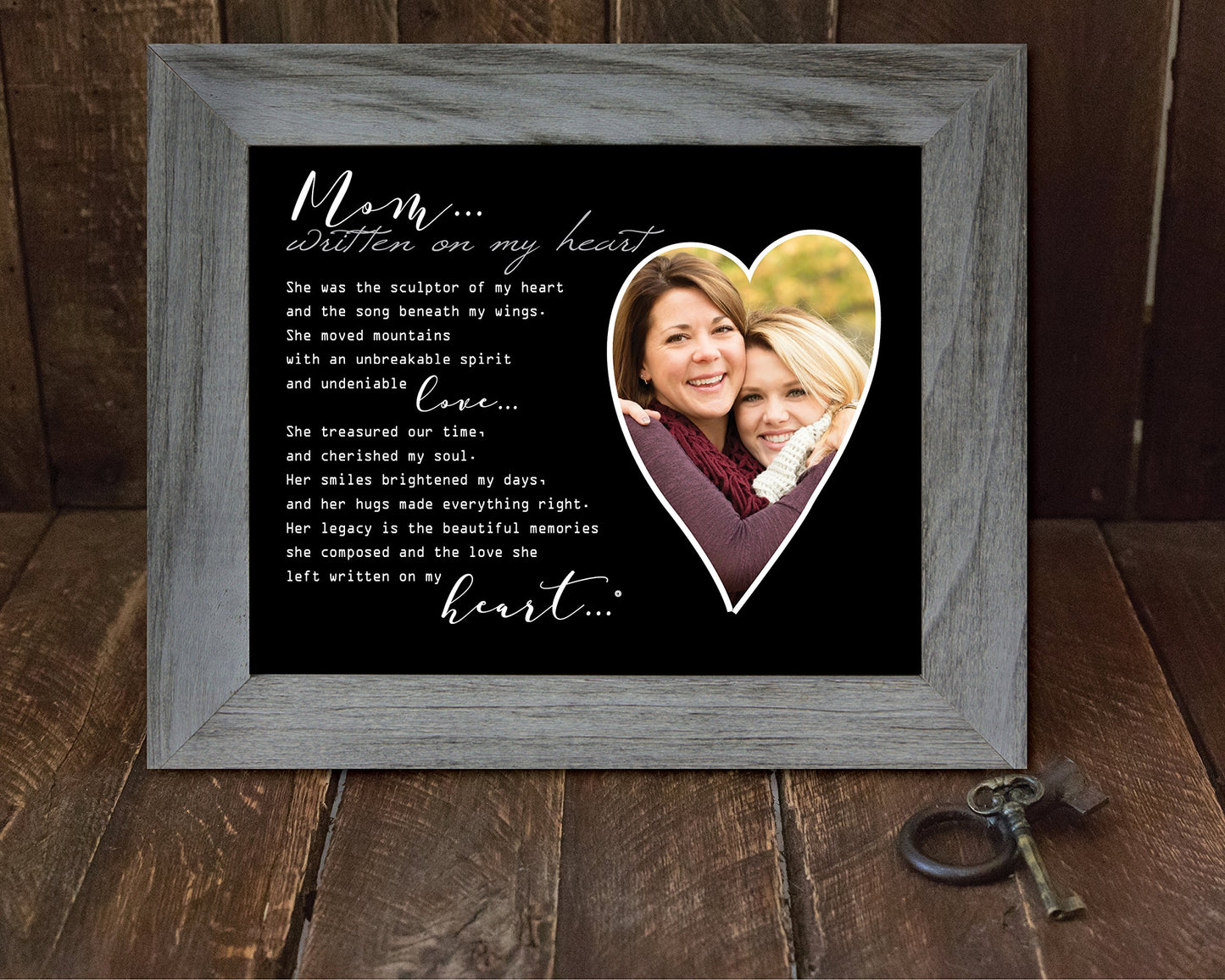 Written On My Heart Distressed Gray Memorial Photo Frame For Mom- Sympathy Gift For Loss Of Mom/Mother Memorial Gift