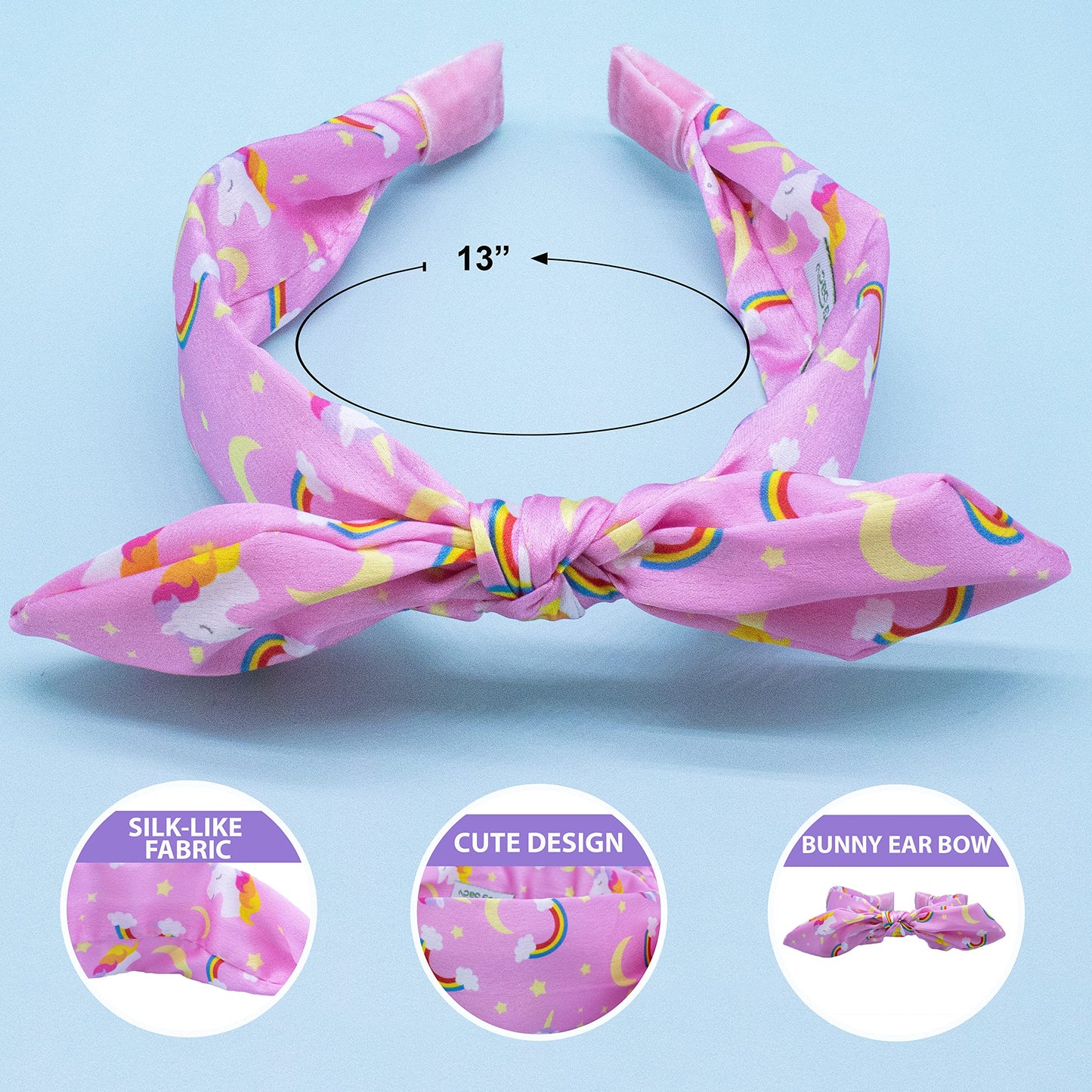 Frog Sac Unicorn Headband For Girls, Bow Knot Headbands For Kids, Cute Rainbow Knotted Hair Bands For Children, Comfortable Litt