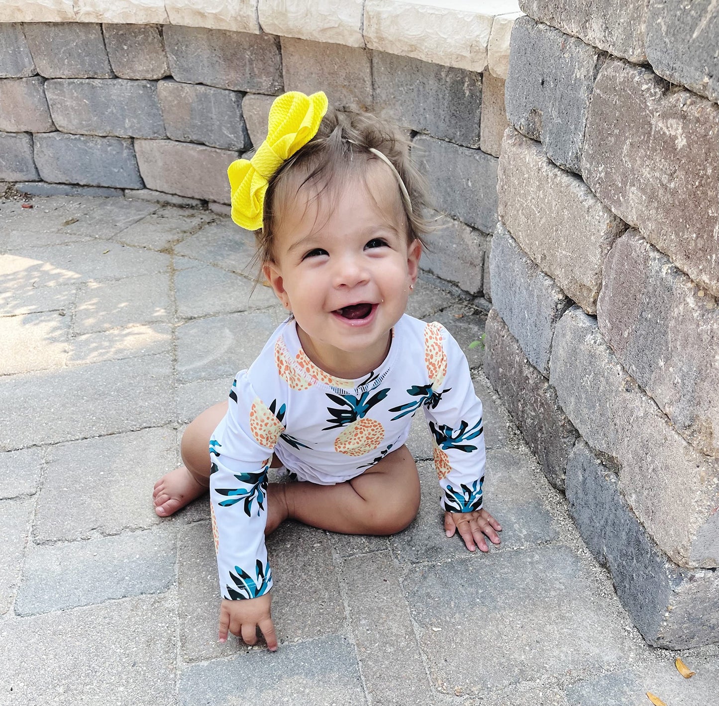 Uideazone Newborn Infant Bathing Suits Little Baby Girls Long Sleeve Sunsuit Upf Rash Guard Swimsuit Swimwear Beachwear 12-18 Mo