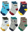 Rative Non Skid Anti Slip Slipper Cotton Crew Socks With Grips For Baby Toddlers Kids Boys (3-5T, 6-Pairs/Rb-711)