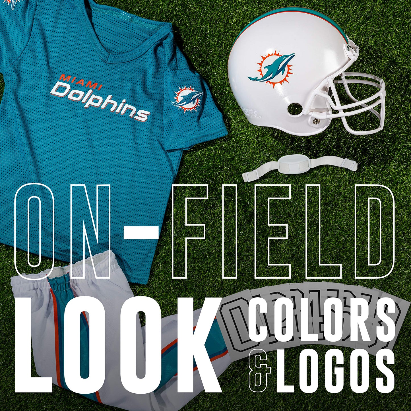 Franklin Sports Miami Dolphins Kids Football Uniform Set - NFL Youth Football Costume for Boys & Girls - Set Includes Helmet, Je