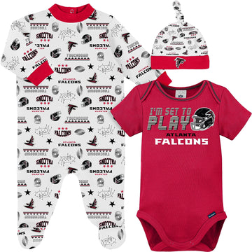 Gerber Nfl Atlanta Falcons 3 Pack Bodysuit Sleep N Play Footie Cap Registry Gift Set, Red Atlanta Falcons New, 0-3 Months