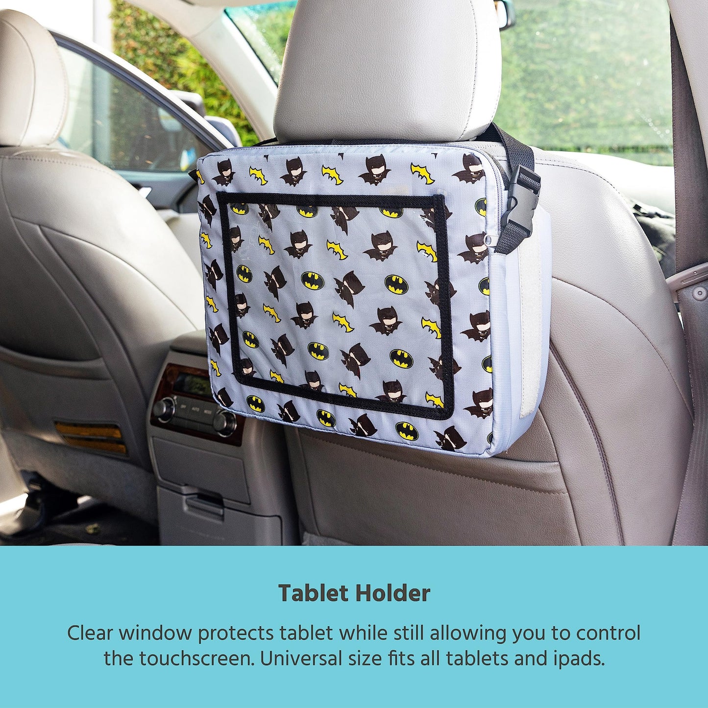 J.L. Childress Dc Comics Batman 3-In-1 Travel Tray & Ipad Tablet Holder - Car Seat Lap Tray For Toddlers, Kids - Use On Airplane