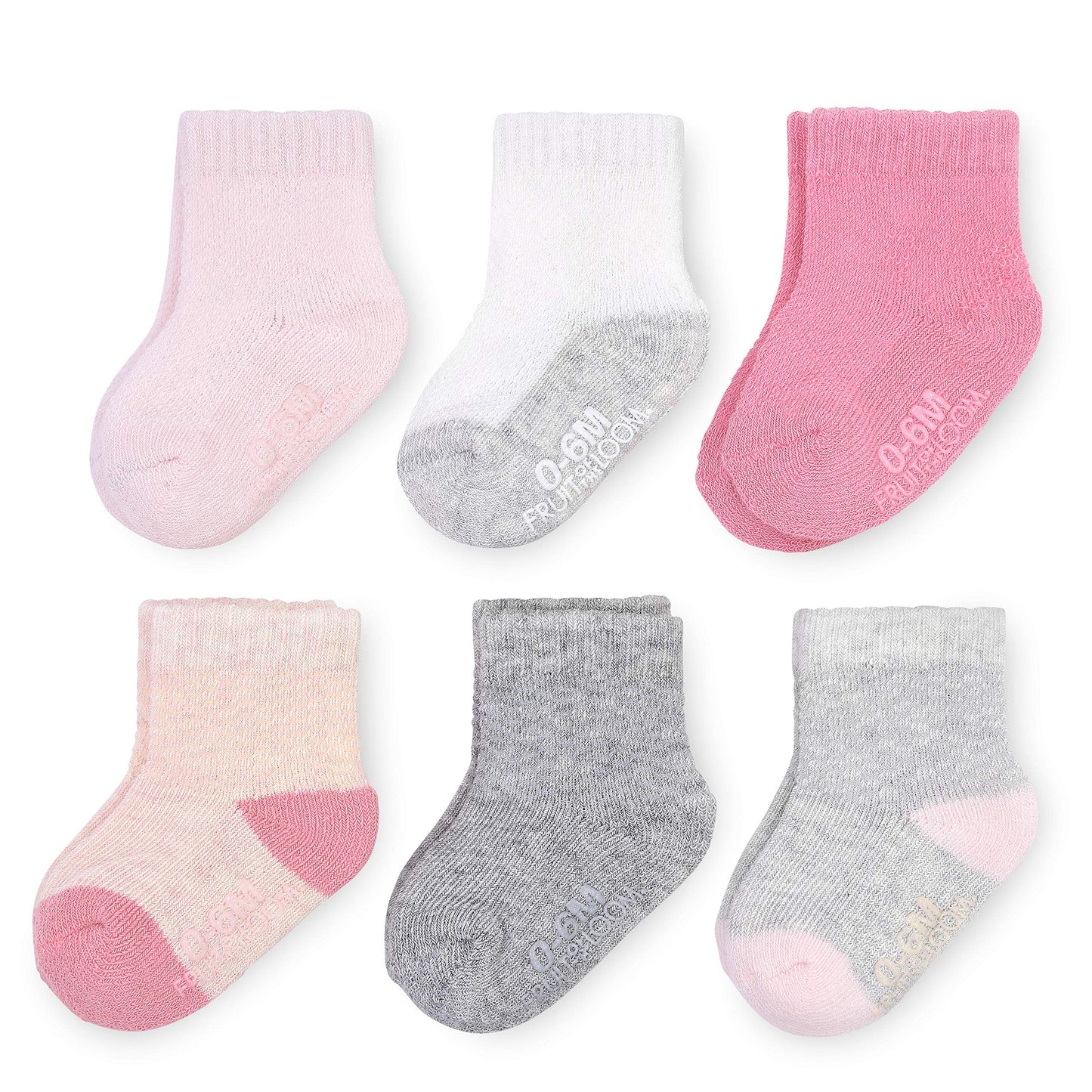 Fruit Of The Loom Baby 6-Pack All Weather Crew-Length Socks, Mesh & Thermal Stretch - Unisex, Girls, Boys (0-6 Months, Pink)