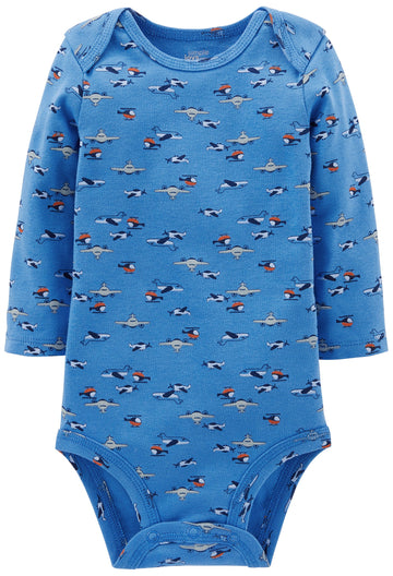 Simple Joys By Carter'S Baby Boys' 5-Pack Long-Sleeve Bodysuit, Blue/Grey/White, 6-9 Months