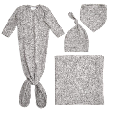 Aden + Anais Snuggle Knit Newborn Gift Set With Knotted Baby Gown, Swaddle Blanket, Infant Hat, And Bandana Bib, 0-3 Months, Hea