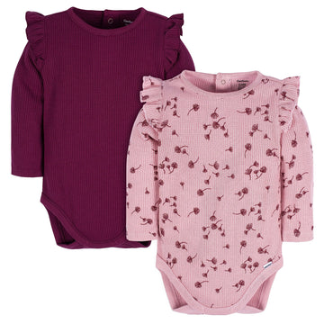 Gerber Baby Girl'S 2-Pack Long Ruffle Sleeve Onesies, Dandelions