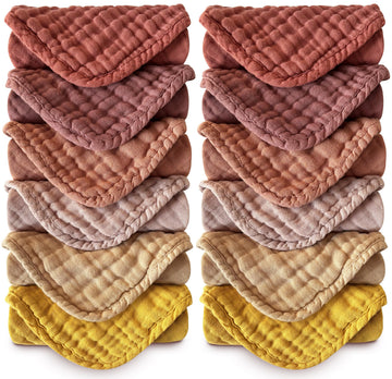 MOON PARK Baby Washcloths, 12 Pack - 12x12 Inches, Small Burp Cloths and Baby Wipes - 100% Cotton Muslin Ultra Soft for Newborn,