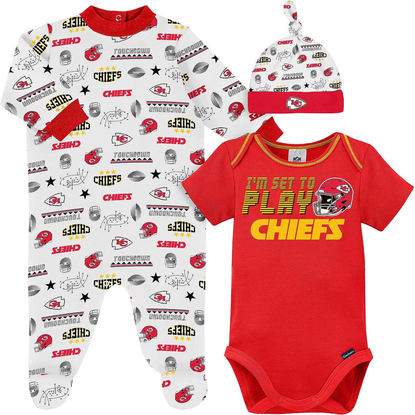 Nfl Baby Boy Pack Footie Registry Gift 3 Piece Bodysuit Sleep N Play And Cap Set, Team Color, 0-3 Months Us