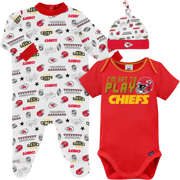Nfl Baby Boy Pack Footie Registry Gift 3 Piece Bodysuit Sleep N Play And Cap Set, Team Color, 0-3 Months Us