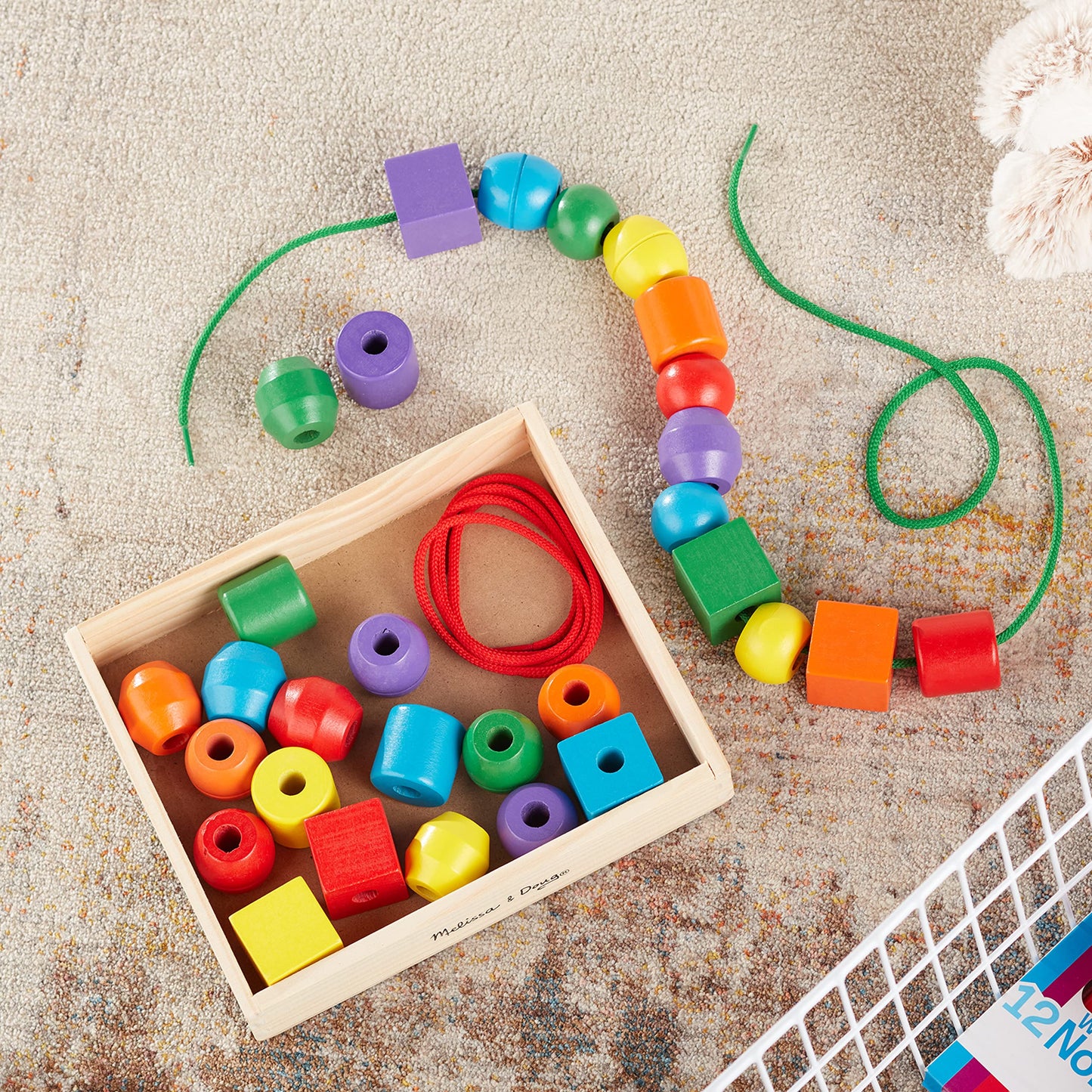 Melissa & Doug Primary Lacing Beads - Educational Toy With 30 Wooden Beads and 2 Laces Beads For Toddlers, Fine Motor Skills Lac