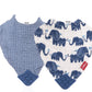 Nuby Reversible 100% Natural Cotton Muslin 3 Piece Teething Bib, Grey/Red/Blue, Arrows/Red Stripes/Elephants