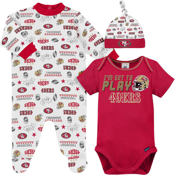 Nfl San Francisco 49Ers 3 Pack Bodysuit Sleep N Play Footie Cap Registry Gift Set, Red San Francisco 49Ers New, 3-6 Months