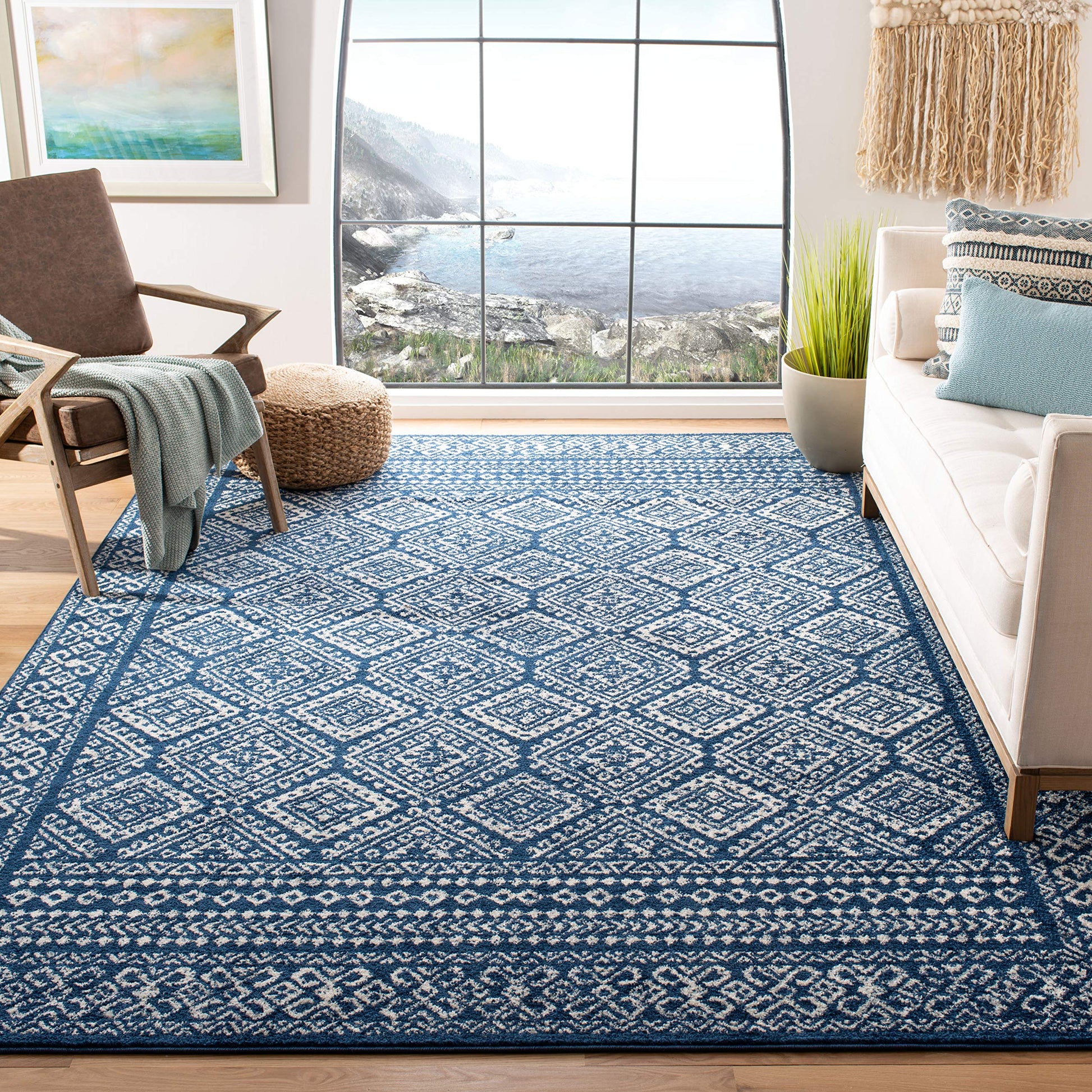 Safavieh Tulum Collection 12 X 15 Navyivory Tul264N Moroccan Boho Distressed Non-Shedding Living Room Bedroom Dining Home Office