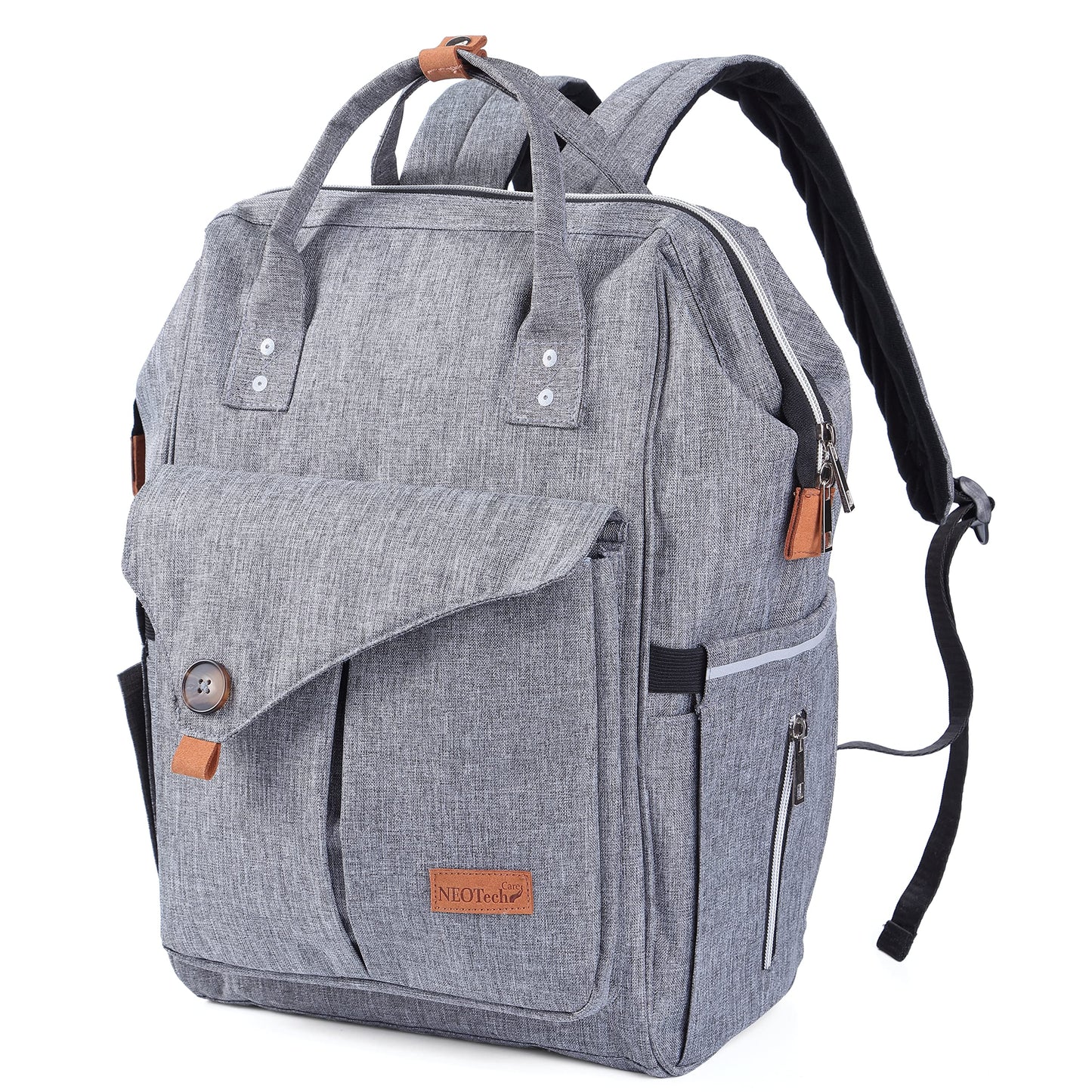 NeoTech Care Diaper Bag Backpack for Baby Girl/Boy, Wide Opening, Multifunction Organizing Pockets (Gray)