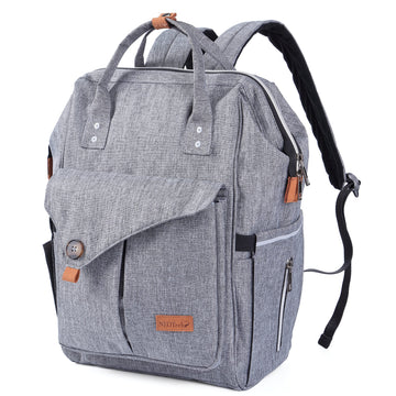 NeoTech Care Diaper Bag Backpack for Baby Girl/Boy, Wide Opening, Multifunction Organizing Pockets (Gray)