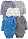 Simple Joys By Carter'S Baby Boys' 5-Pack Long-Sleeve Bodysuit, Blue/Grey/White, 6-9 Months