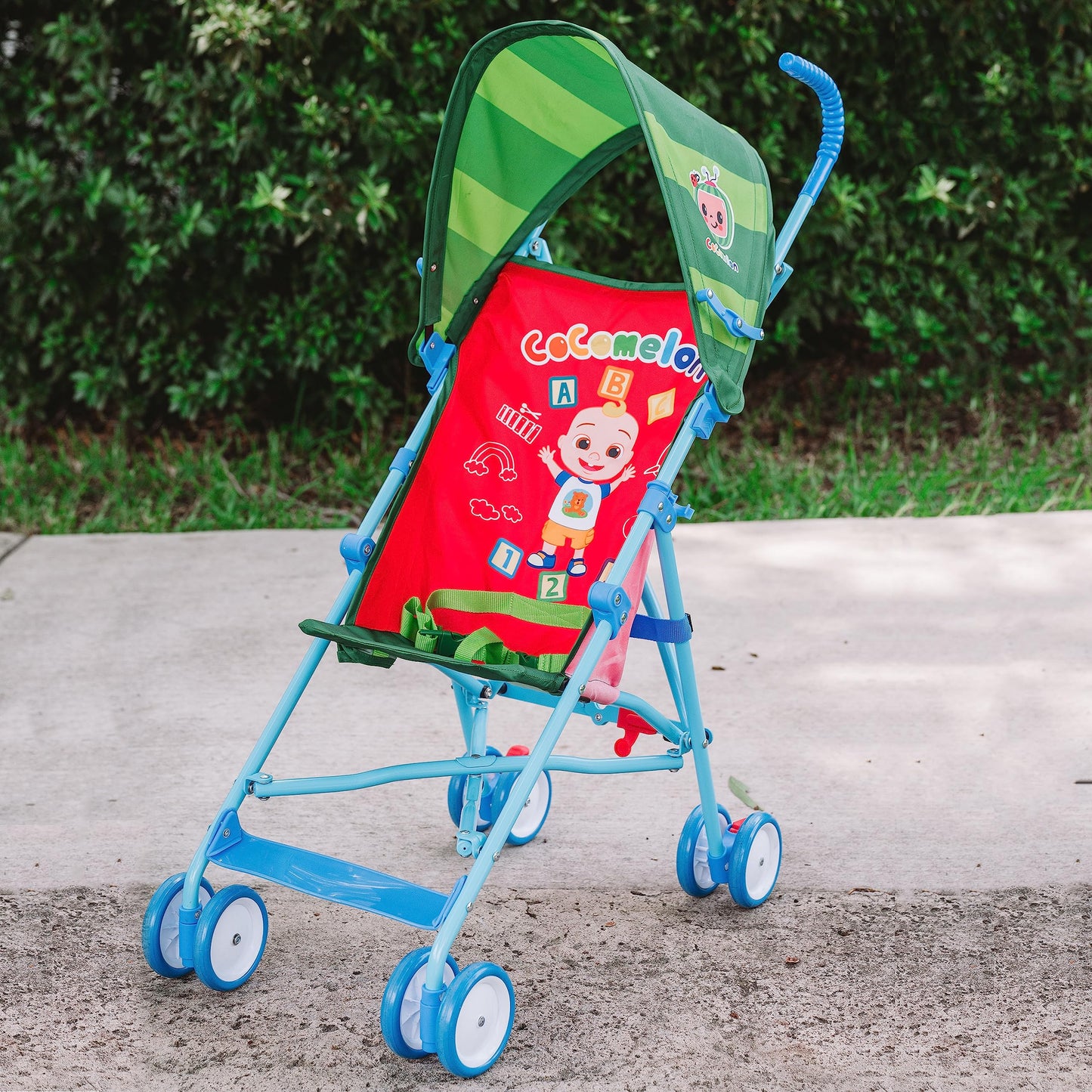 Cocomelon Umbrella Stroller With Canopy, Lightweight And Compact For Travel, 3D Stroller Red