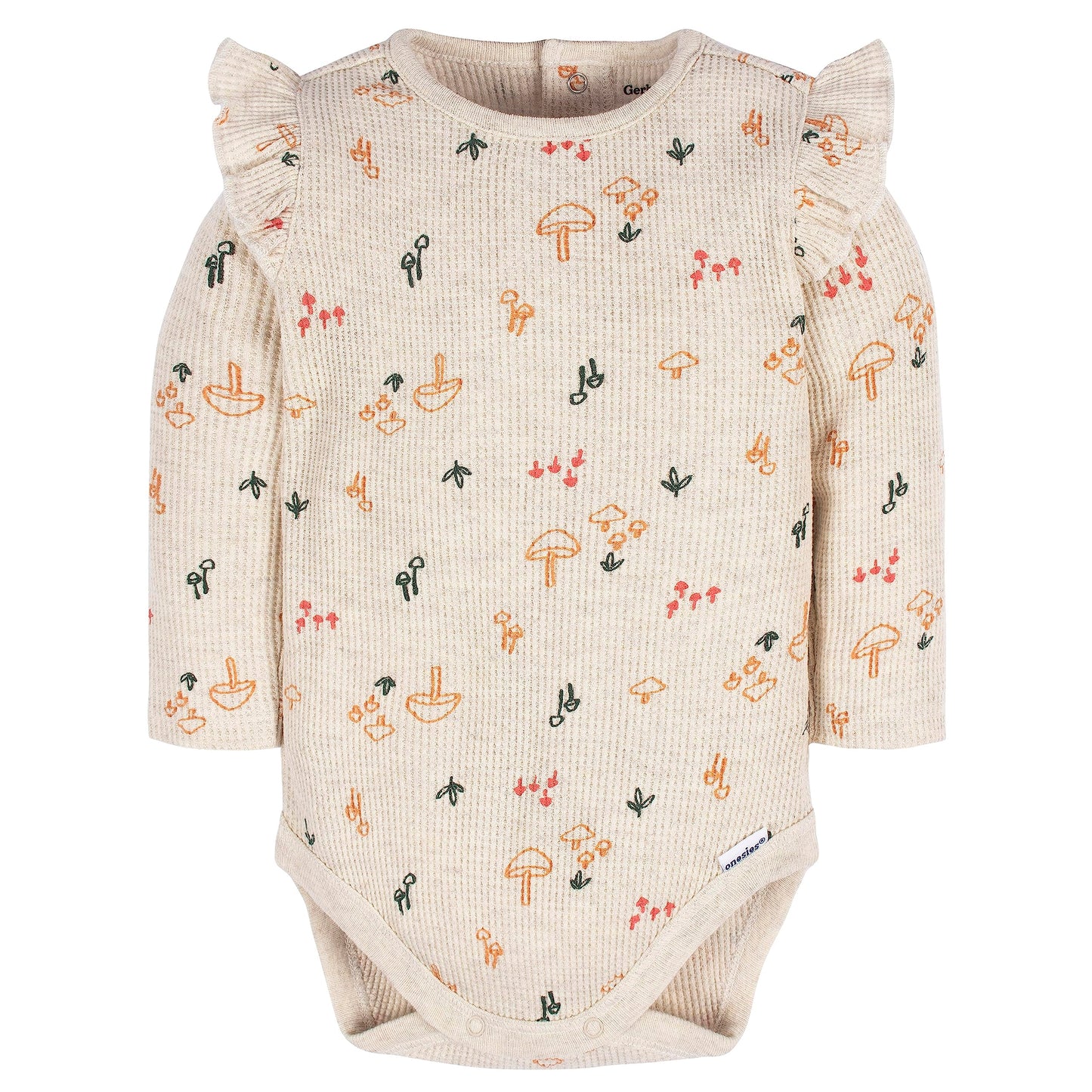 Gerber Baby Girl'S 2-Pack Long Ruffle Sleeve Onesies, Mushrooms