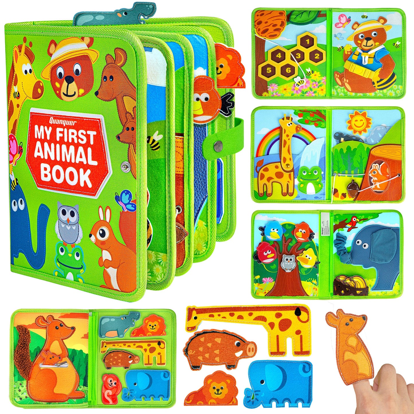 Quanquer Animal Busy Book for Toddlers 1-3 - Montessori Toys for 1 Year Old Boys and Girls, Educational Travel Toy for Airplane 