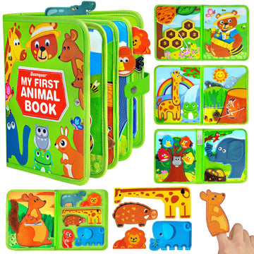 Quanquer Animal Busy Book for Toddlers 1-3 - Montessori Toys for 1 Year Old Boys and Girls, Educational Travel Toy for Airplane 