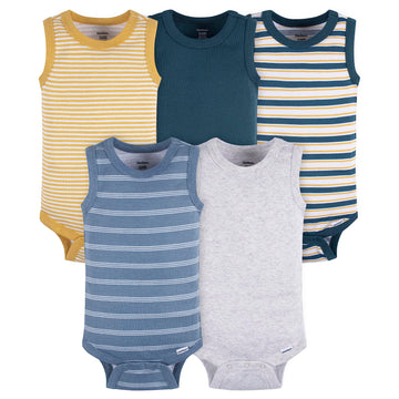 Gerber Baby Boys Multi-Pack Sleeveless Onesies Bodysuit Blue Stripe 6-9 Months