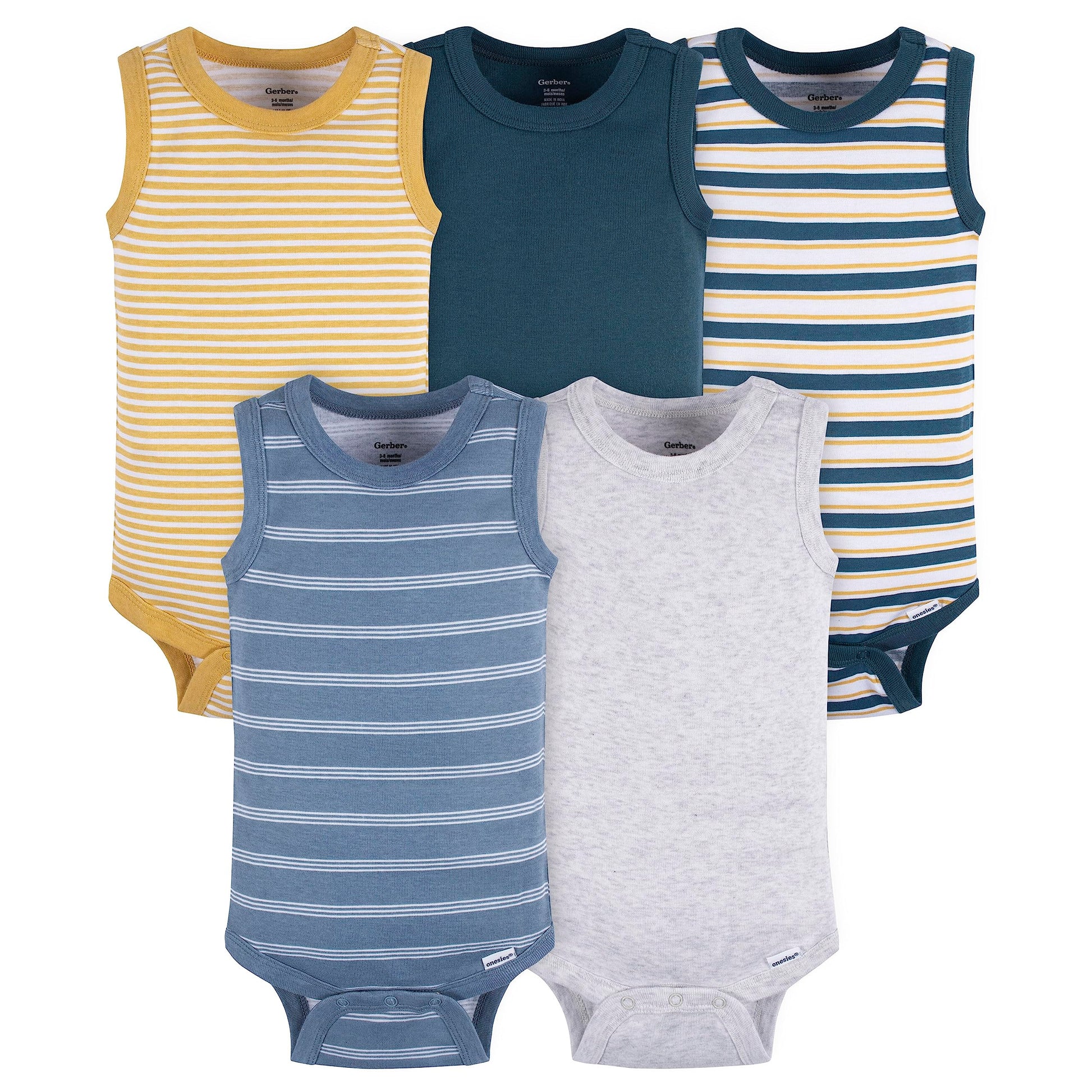 Gerber Baby Boys Multi-Pack Sleeveless Onesies Bodysuit Blue Stripe 12 Months