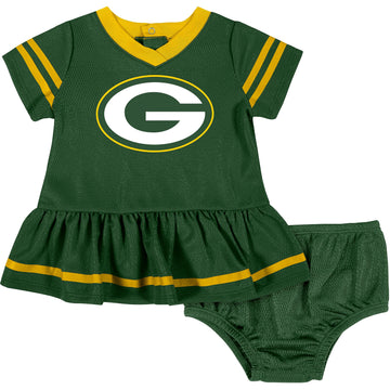 NFL Green Bay Packers Team Jersey Dress and Diaper Cover, green/yellow Green Bay Packers, 18 Months