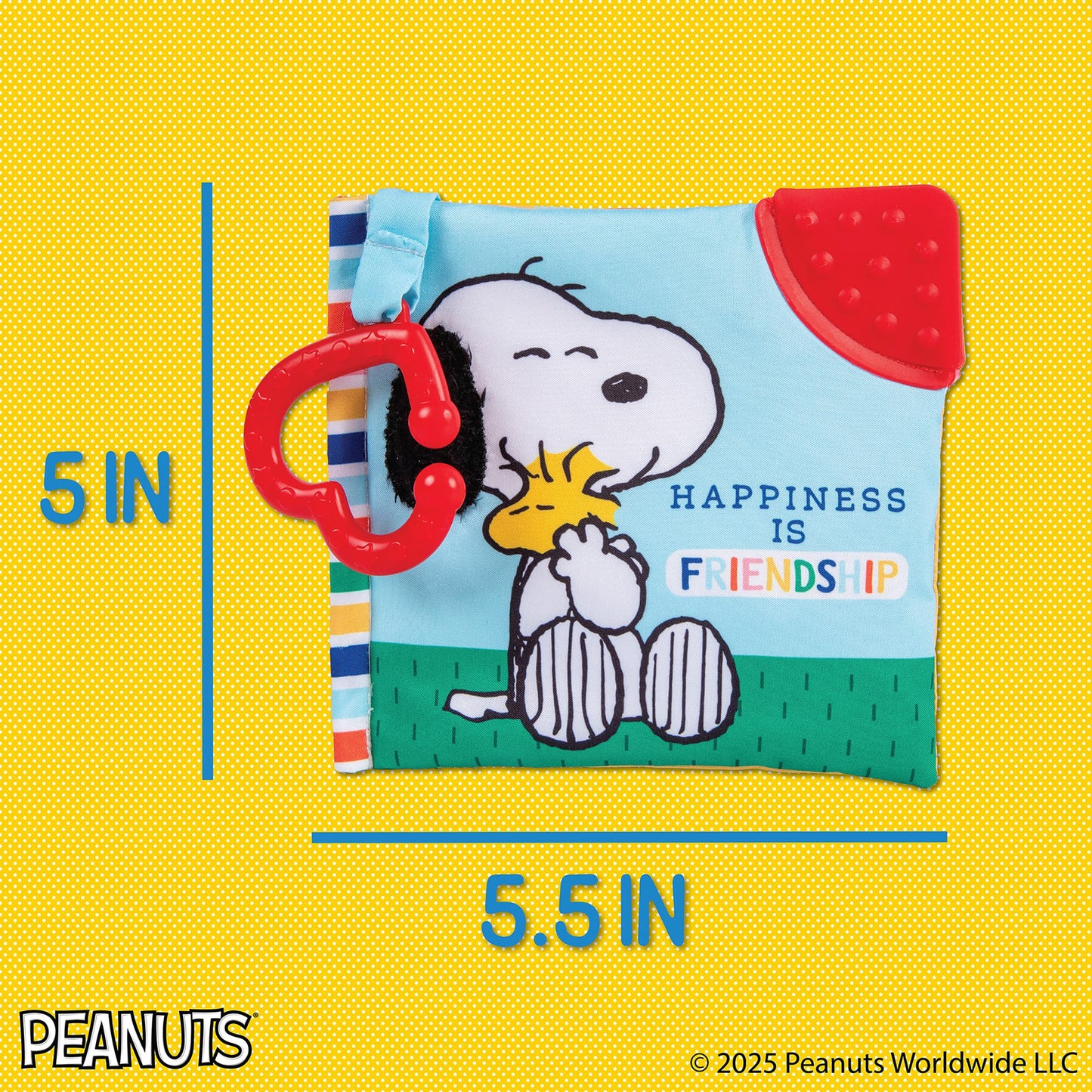 Kids Preferred Peanuts Snoopy Baby Stuff Fun Crinkle Book with On The Go Travel Clip Teether Soft Sensory Book for Babies & Todd