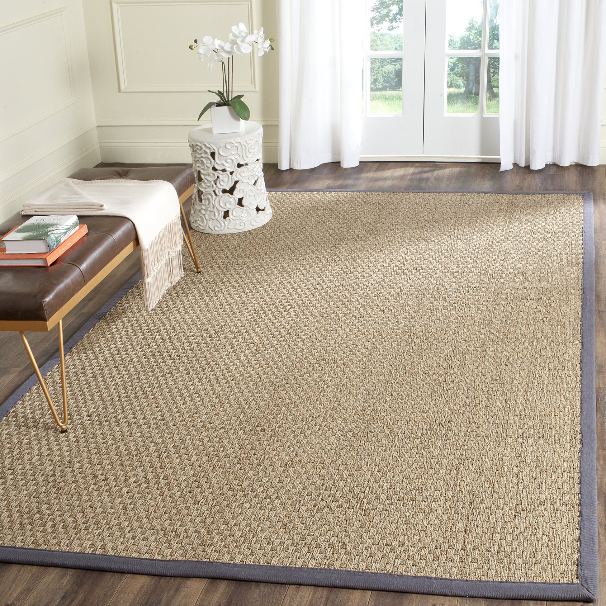 Safavieh Natural Fiber Collection 10 Square Dark Grey Nf114Q Border Basketweave Seagrass Area Rug