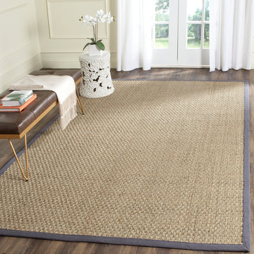 Safavieh Natural Fiber Collection 10 Square Dark Grey Nf114Q Border Basketweave Seagrass Area Rug