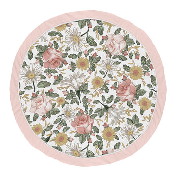 Sweet Jojo Designs Vintage Floral Girl Baby Playmat Tummy Time Infant Play Mat - Blush Pink, Yellow, And Green Boho Shabby Chic