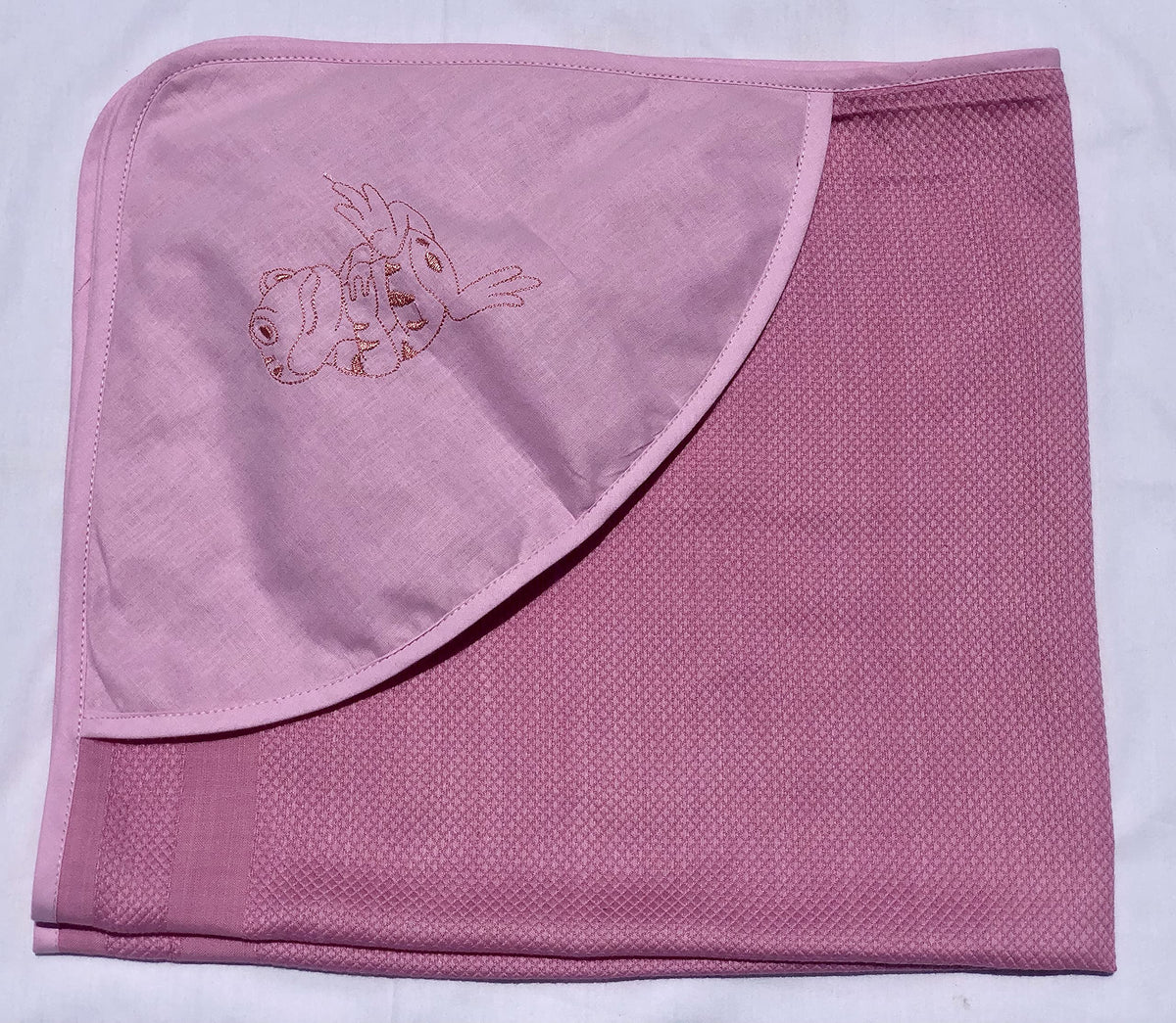 Hooded Baby Bath Pink Towel with Embroidery(Pink)