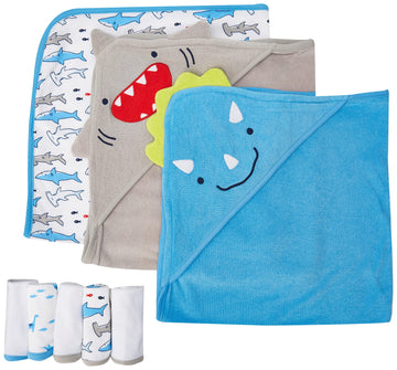 Simple Joys By Carters Unisex Babies 8-Piece Towel And Washcloth Set, Sharkdinasaur, One Size