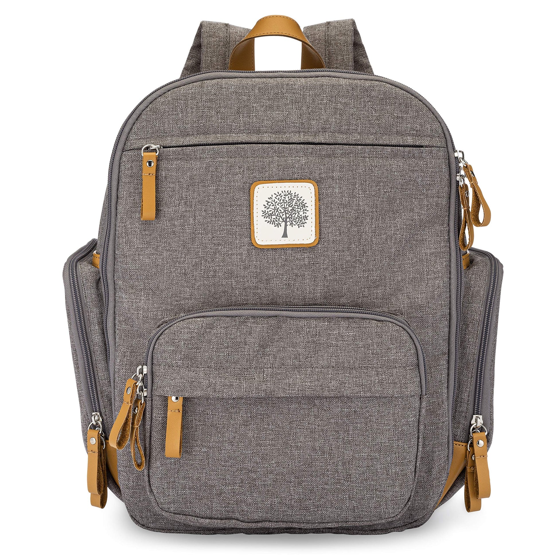 Parker Baby Diaper Backpack - Full Zip Diaper Bag With Insulated Pockets - Gray