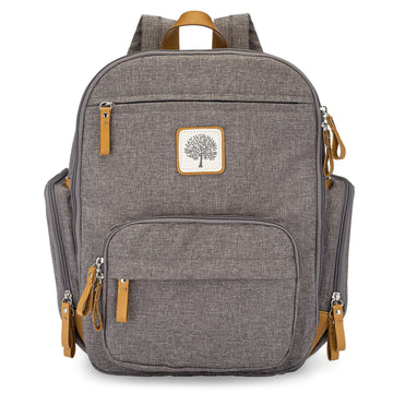 Parker Baby Diaper Backpack - Full Zip Diaper Bag With Insulated Pockets - Gray