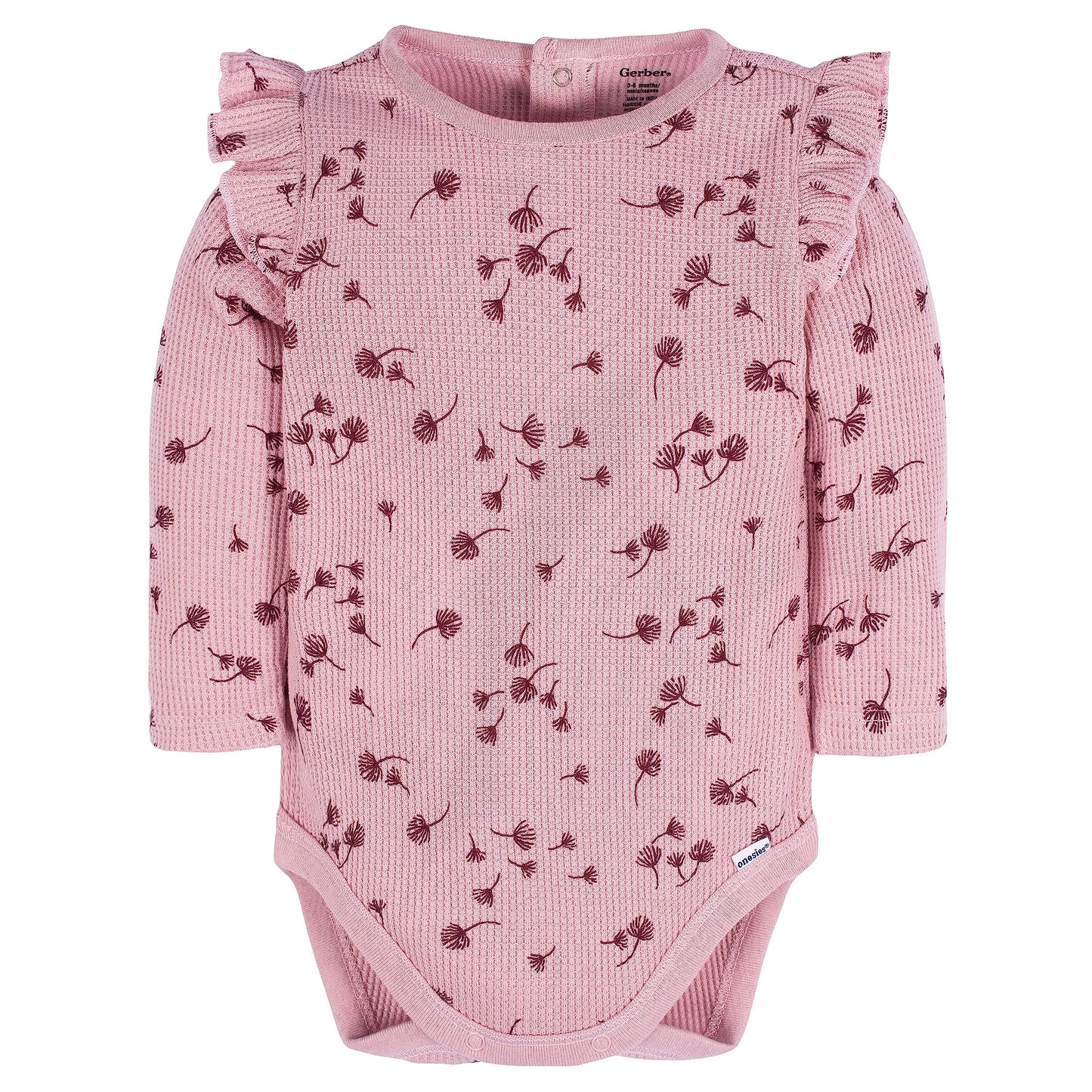 Gerber Baby Girl'S 2-Pack Long Ruffle Sleeve Onesies, Dandelions