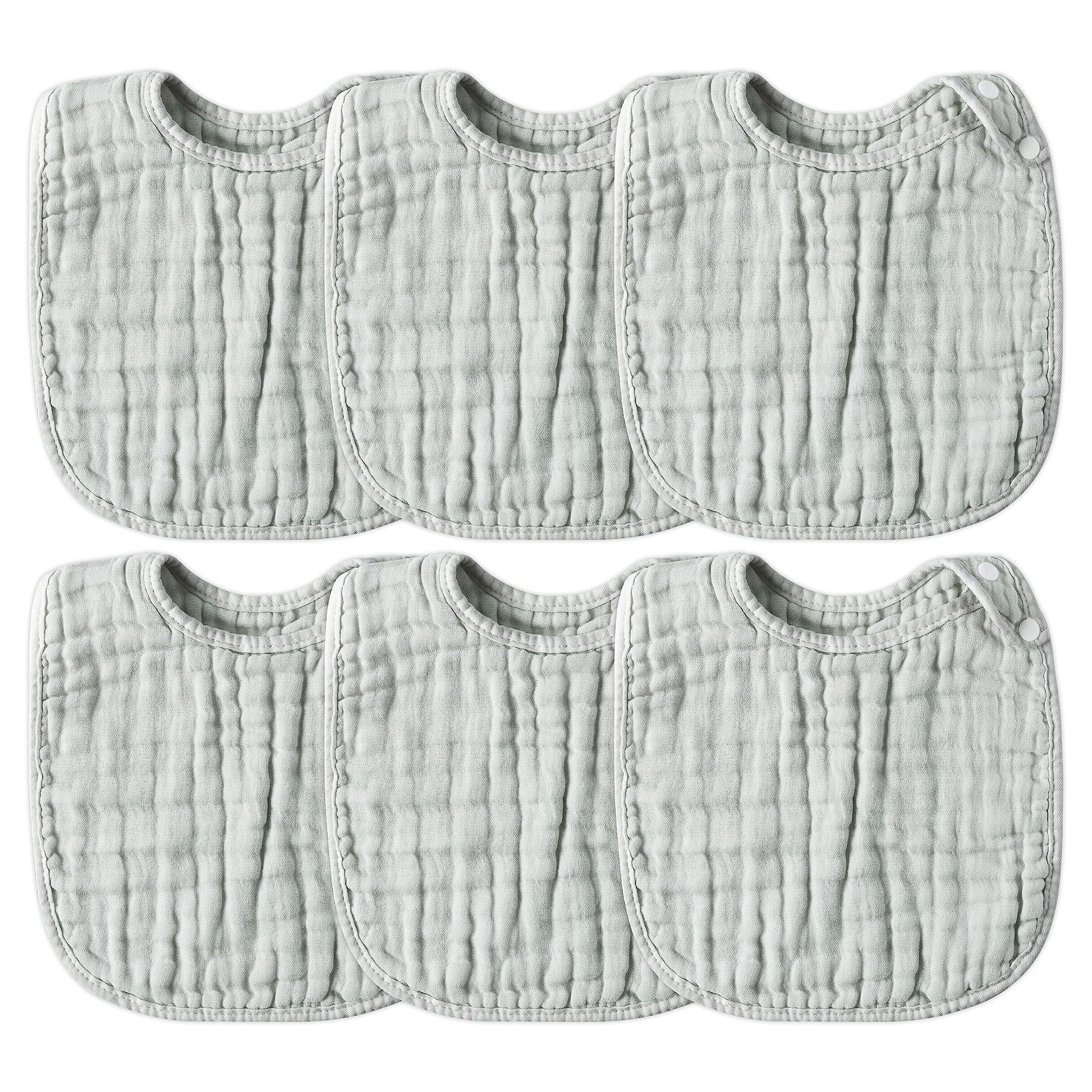 Zainpe 6Pcs Snap Muslin Cotton Baby Bibs Grey Infants Drooling Bib Soft & Absorbent Unisex Burp Cloths Adjustable Saliva Towels