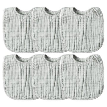 Zainpe 6Pcs Snap Muslin Cotton Baby Bibs Grey Infants Drooling Bib Soft & Absorbent Unisex Burp Cloths Adjustable Saliva Towels