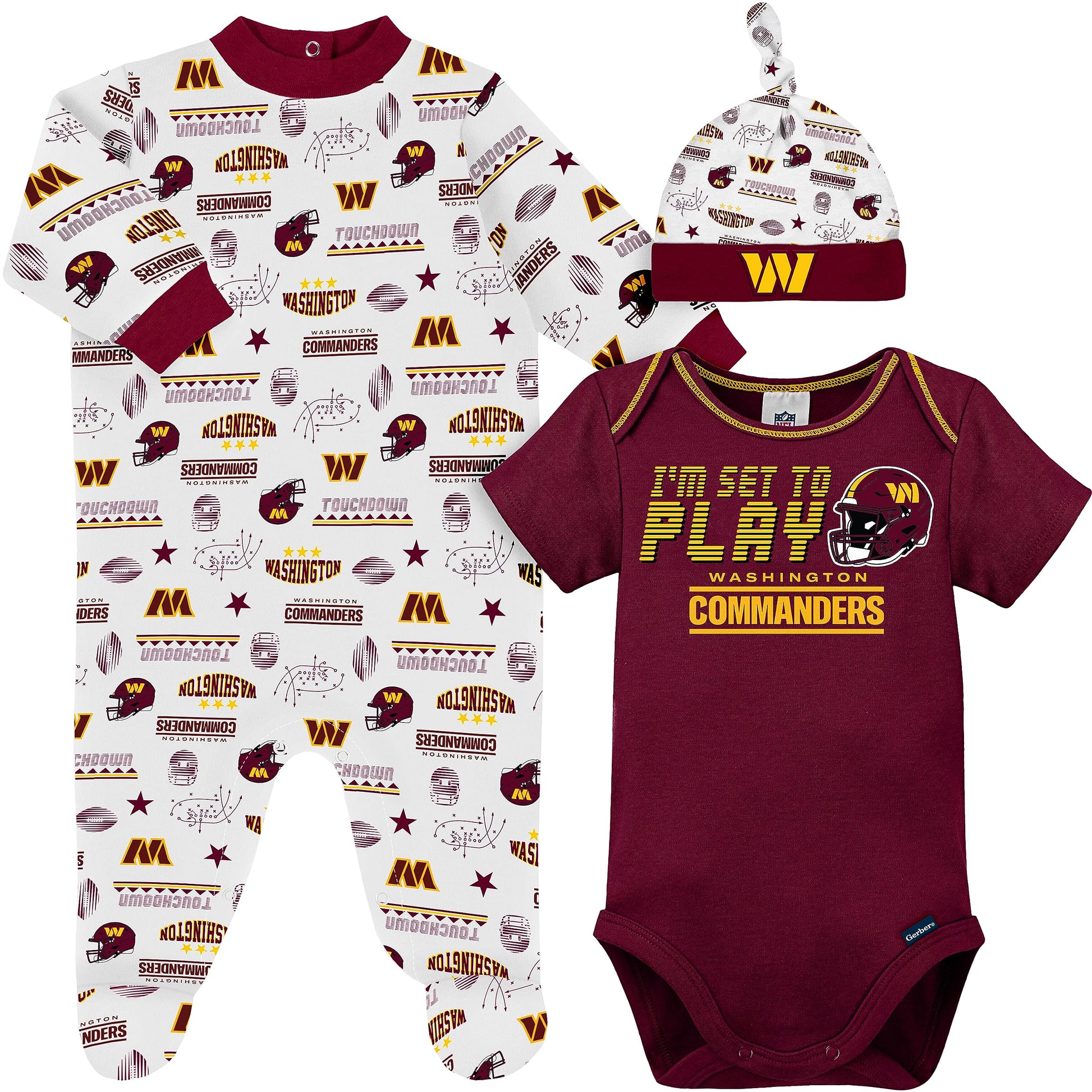 Gerber Nfl Washington Commanders 6-9 Months Baby Boys Cotton Polyester Footed Sleep And Play Bodysuit Gift Set