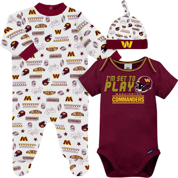 Gerber Nfl Washington Commanders 6-9 Months Baby Boys Cotton Polyester Footed Sleep And Play Bodysuit Gift Set