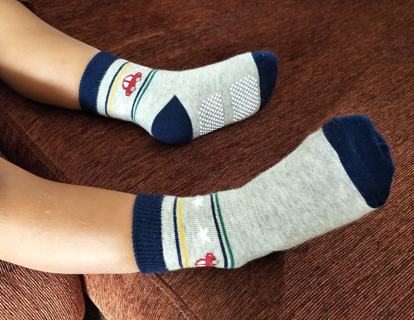Rative Non Skid Anti Slip Slipper Cotton Crew Socks With Grips For Baby Toddlers Kids Boys (6-12 Months,6-Pairs/Rb-712)
